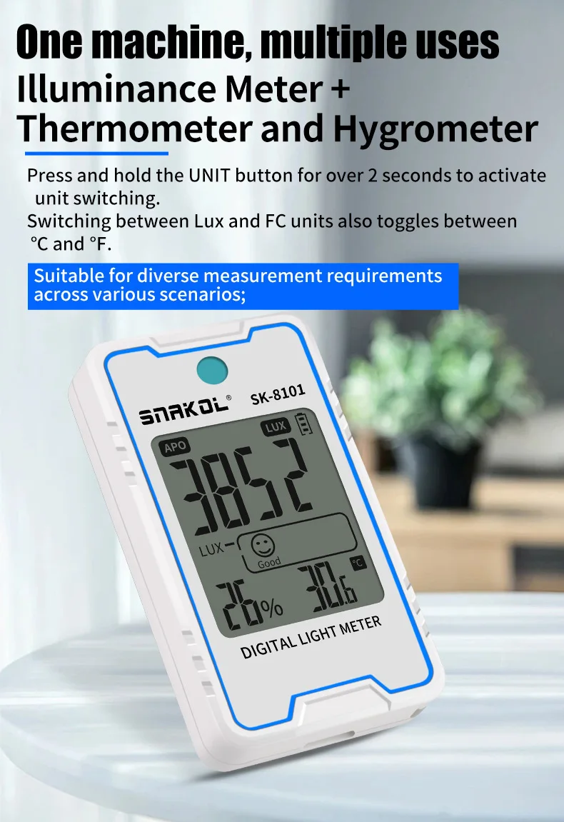 Illuminometer Snakol Mini Lux Meter Digital Illuminometer 999,900 Lux Light Meter Lux ...