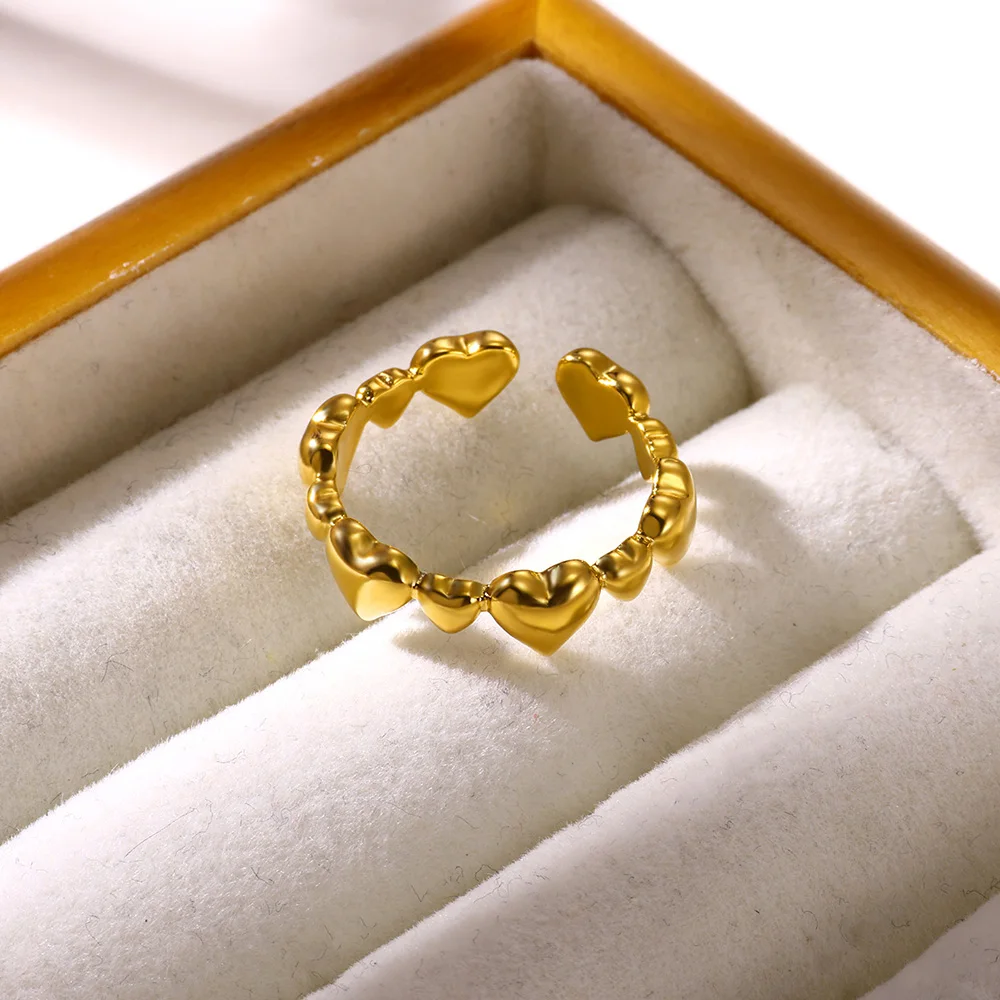 Minimalist Heart Stainless Steel Open Zircon Rings for Women