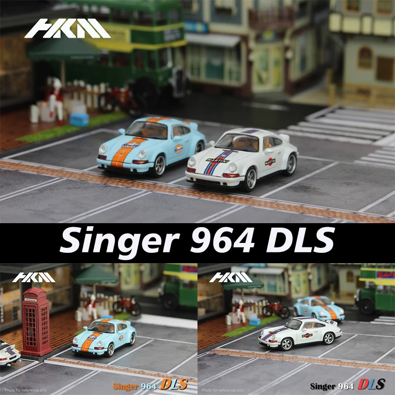

HKM 1:64 Singer 964 DLS GULF Cocktail Brand Painting Vintage Classic Sports Alloy Diorama Car Model Collection Miniature Carros