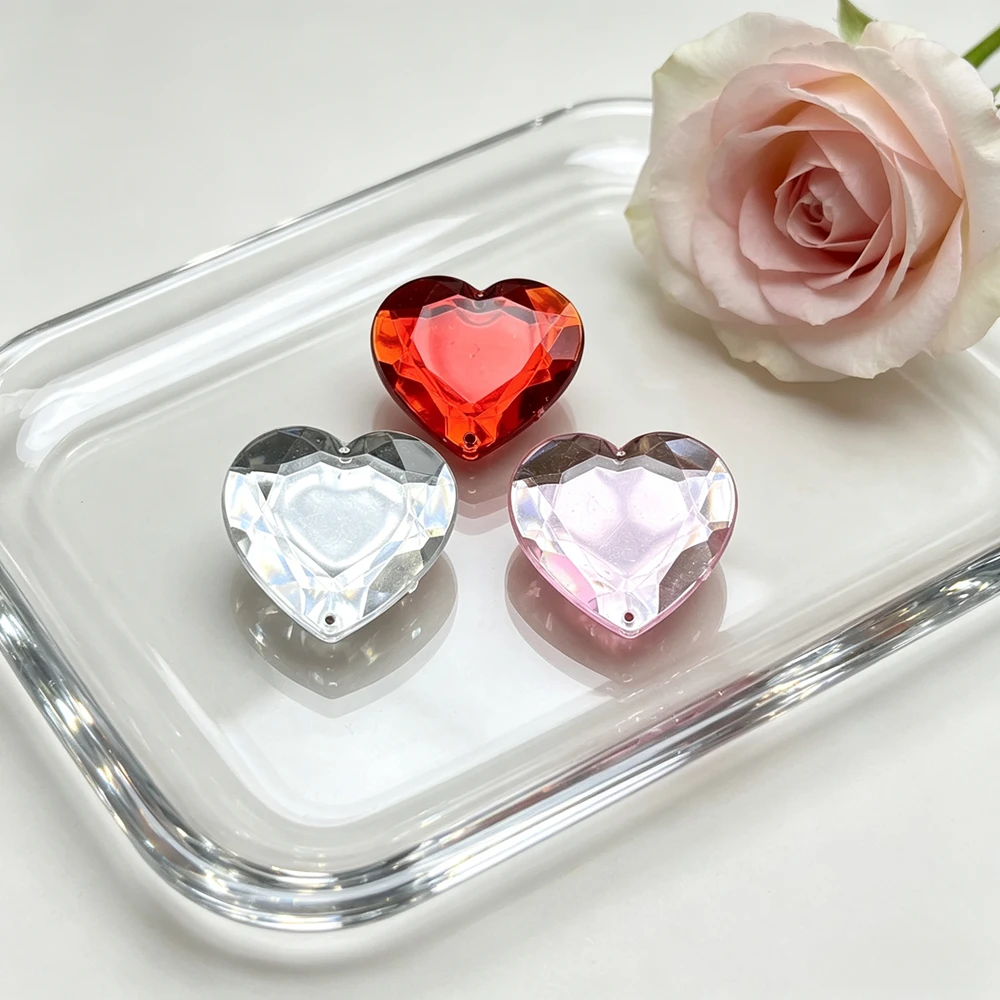 6Pcs 30mm 아크릴 하트 더블 홀 바느질 라인스톤 DIY 쥬얼리 만들기 드레..