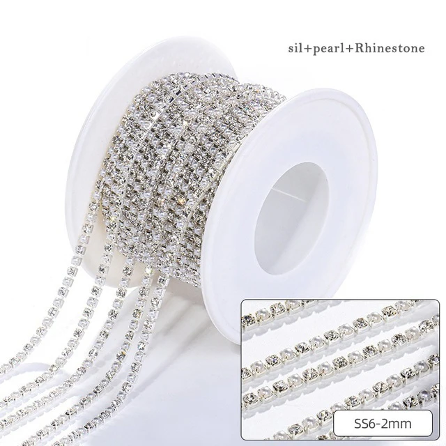 XiChuan 1 Yard 10 Colors Claw Rhinestone SS6 SS8 Crystal Tassel Diy Clothes Earring Accessories Beads Diamond Rhinestone Chain Sliver Pearl Crystal