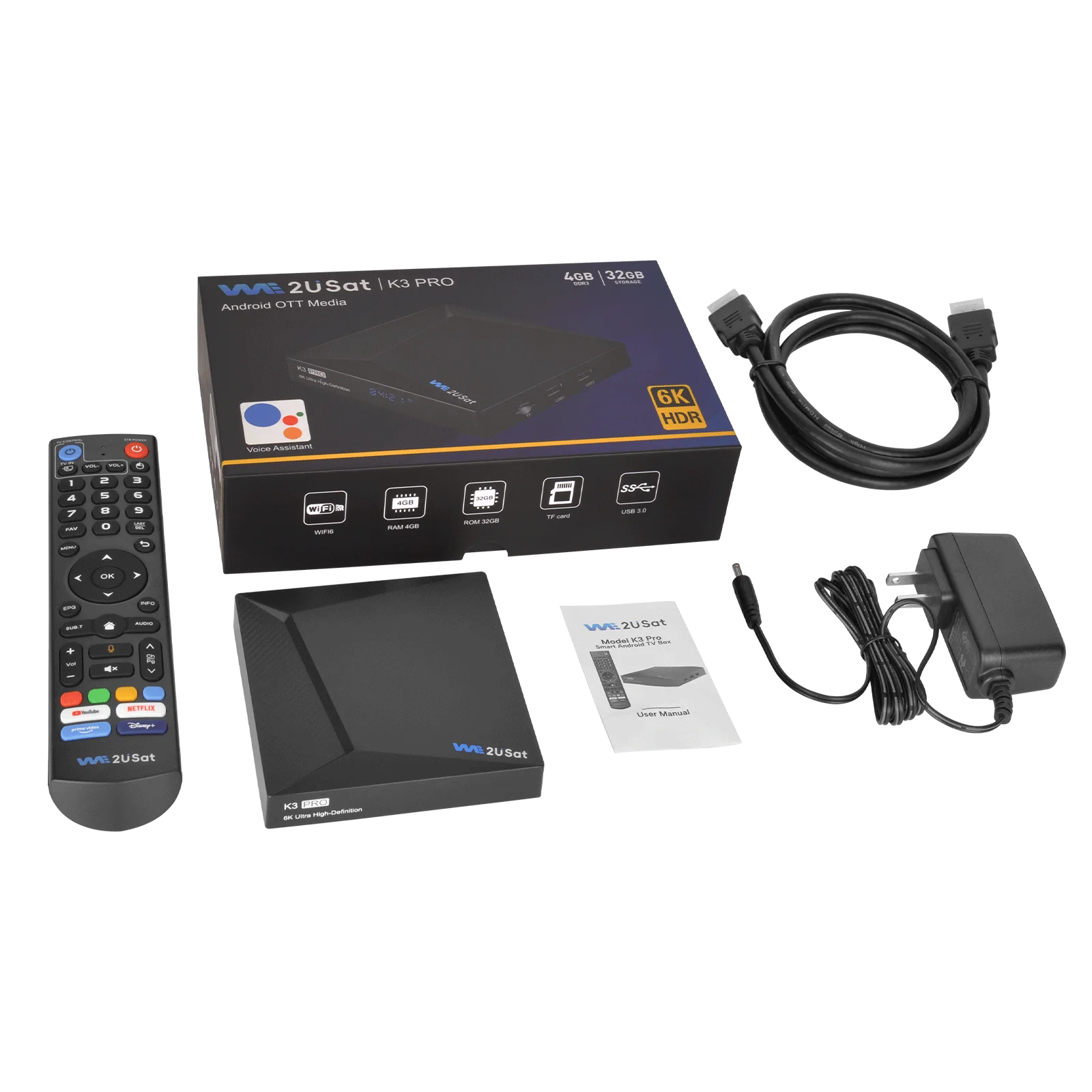 We2uSat K3 PRO TV BOX 6K HDR Android 10.0 with built-in Wi-Fi antenna, you can watch all US terrestrial channels without Interne