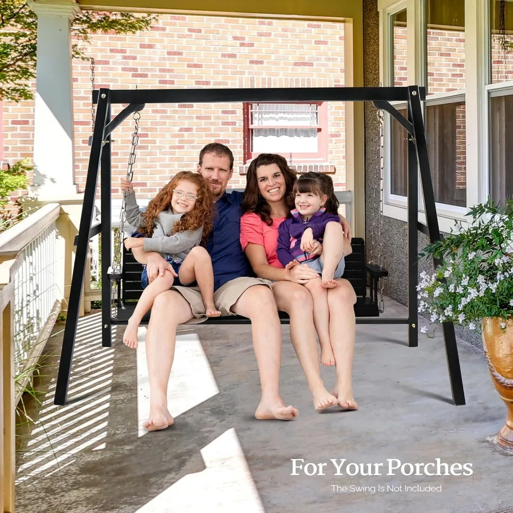 Heavy Duty 660 LBS Wooden Swing Frame with Extra Bottom Connection Board, Upgraded A-Frame Porch Swing Bench Stand 5