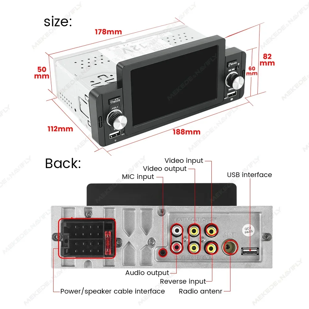 5Inch 1Din Universal HD Screen Intelligent System Multimedia Player Support Play Video Back-up Camera FM Radio Wired car-play BT