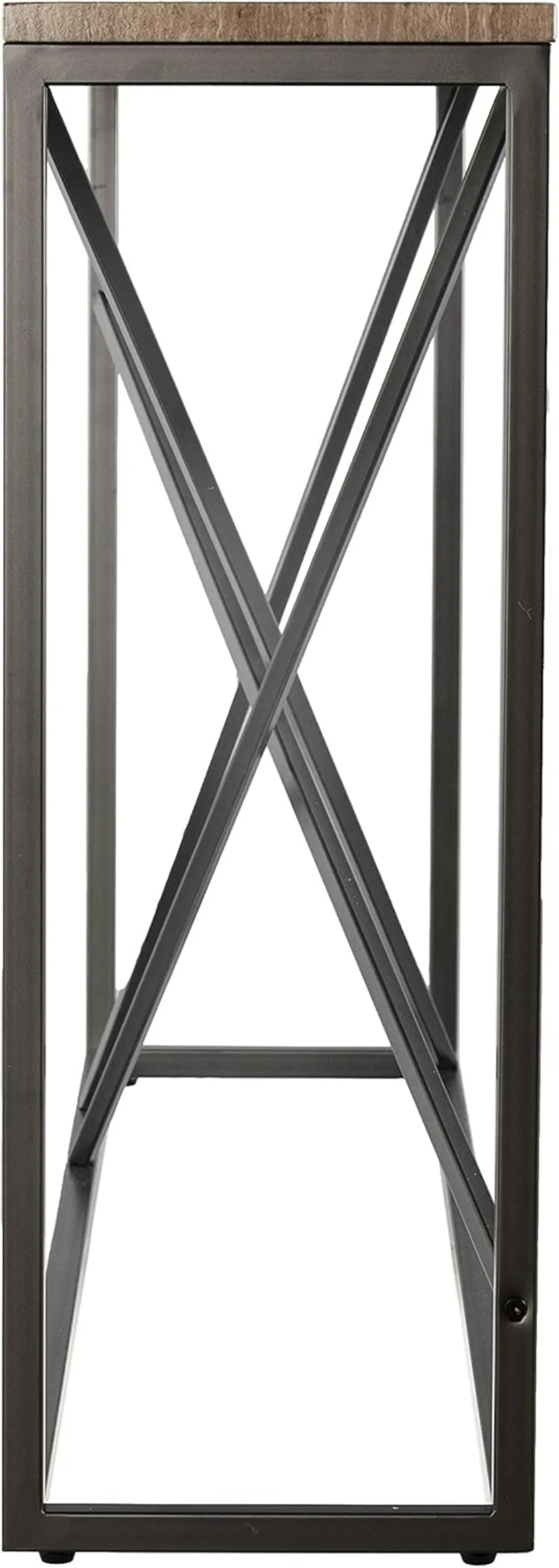 Modern Gray Console Table for Living Room, Slim Design with Faux Stone Top, Powder-Coated Iron Frame