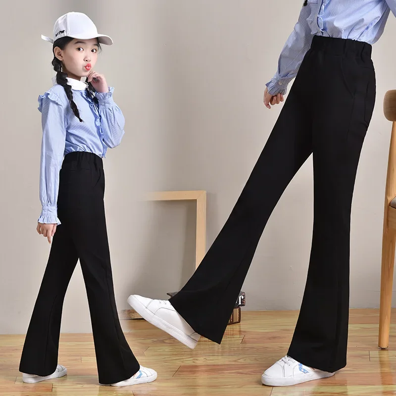 Fashionable Black Bell-bottom Kids Pants For Girls Spring/autumn Outerwear Style Children's Trousers Stylish Children's Pants 2