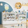 Toy Storage Organizer with 3 Movable Drawers, Bookshelf and Bookcase with 6 Plastic Bins & 2 Storage Cubbies, Toy Chest 2