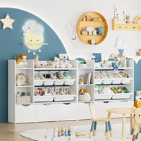 Toy Storage Organizer with 3 Movable Drawers, Bookshelf and Bookcase with 6 Plastic Bins & 2 Storage Cubbies, Toy Chest 2