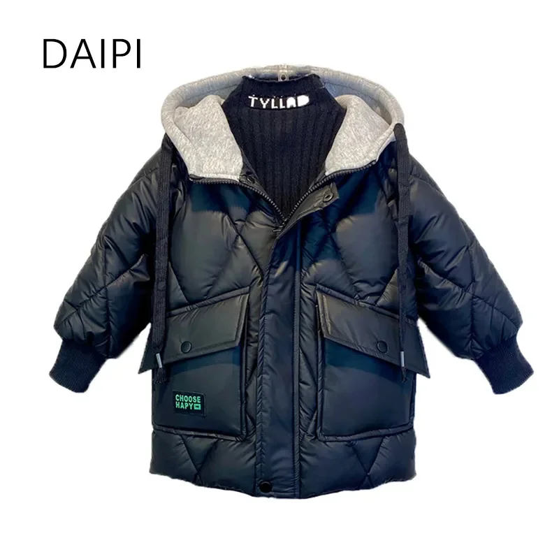

New Warm Boys Winter Jacket Zipper Windproof Hooded Cotton Child Girl Coat 2023 Long Down Baby Clothes