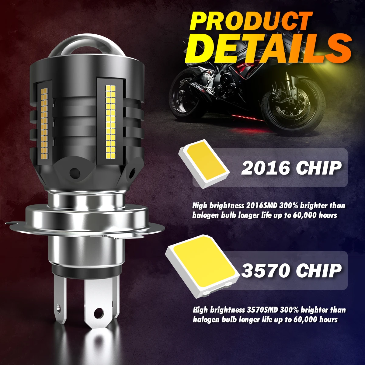 1 stücke 9003 H4 Led Motorrad Scheinwerfer 12 V H4 Led Moto Lampen 16000LM Super Helle 6500 K Weiß motorrad Kopf Lampe Zubehör – Detail 3