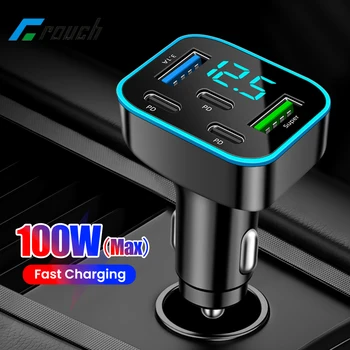 Caricabatterie da auto 100W a 5 porte con ricarica rapida 2USB+3Type C, caricatore da auto PD QC3.0 per iPhone, Samsung, Huawei, Xiaomi
