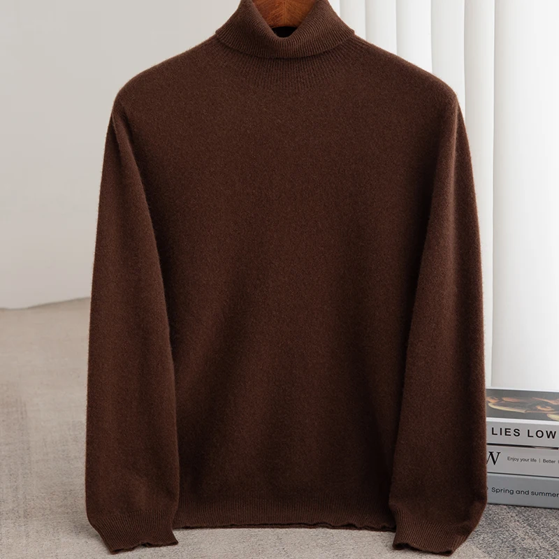 Men's Turtleneck 100% Merino Wool Sweater Men 2024 Autumn and Winter Large Size Loose Knitted Sweater Keep Warm Top Men Jumper 3
