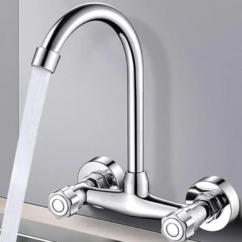 Lavello da cucina Girevole a 360 gradi Doppio foro Lavello a parete Lavello per verdure Rubinetto per lavabo Miscelatore per rubinetto in ottone ad alta pressione 1