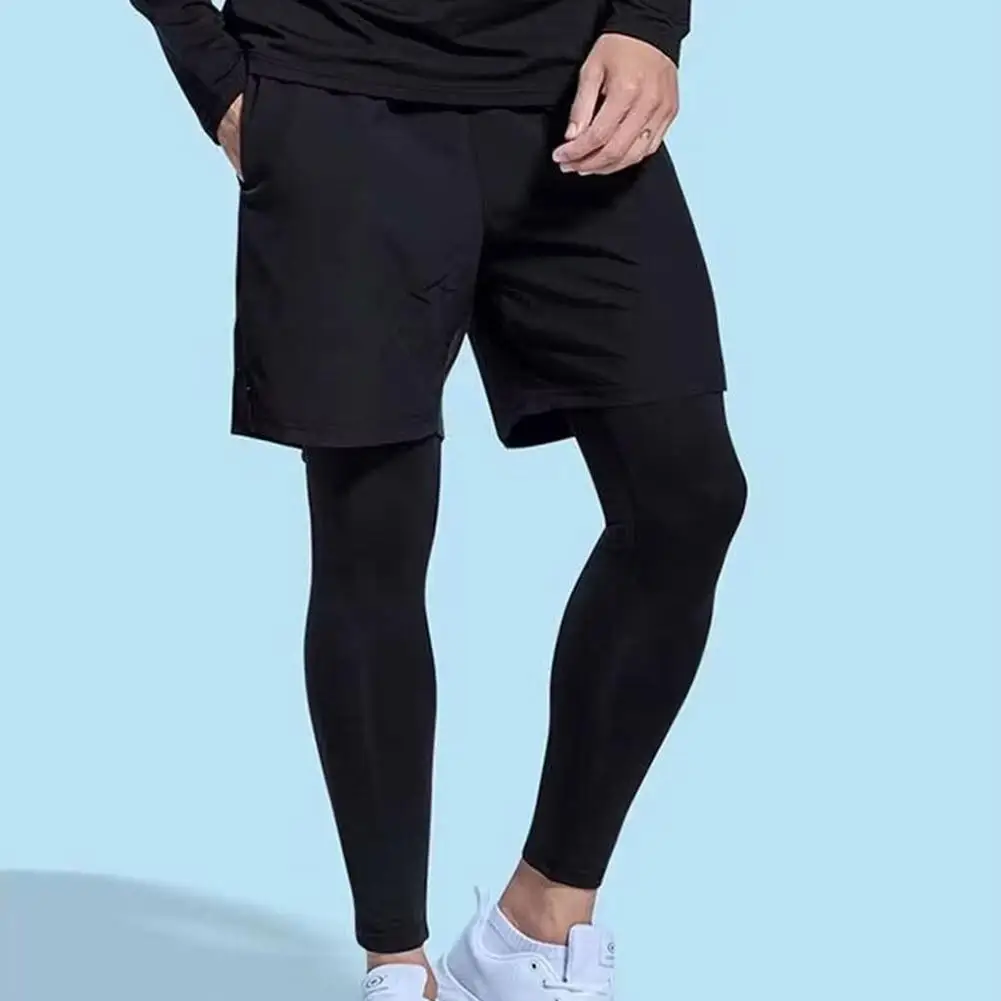Men's Running Pants 2 In 1 Cropped Pants Compression Running Trousers Quick Dry Fitness Gym Leggings Training Bottoms 6