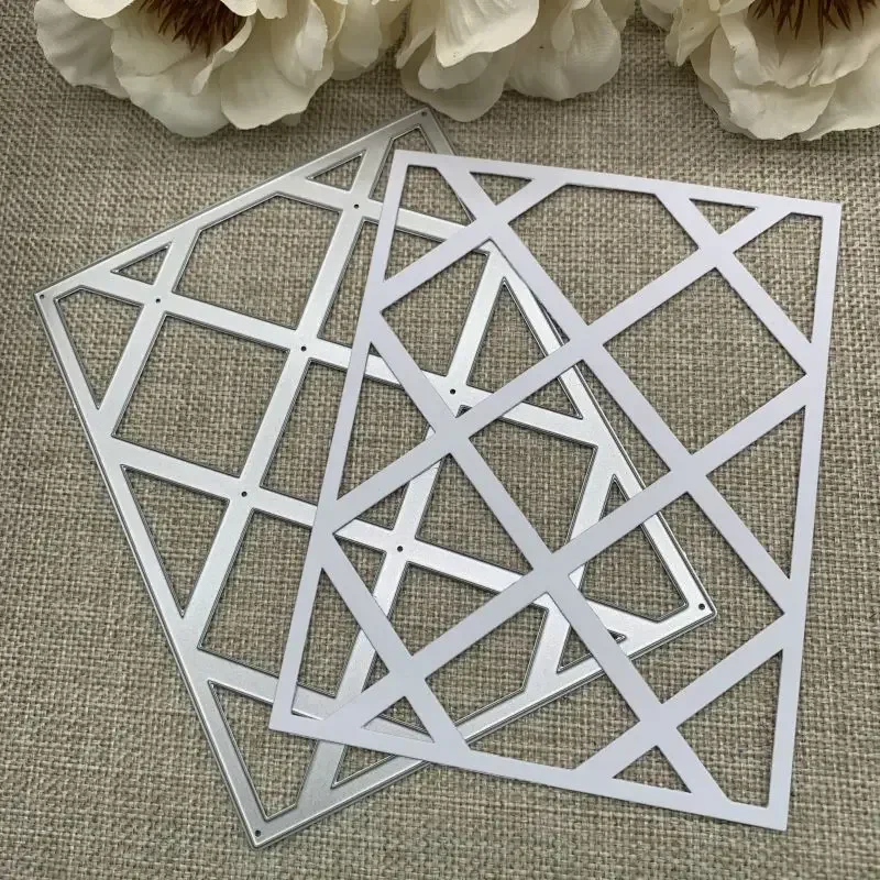 Diamantförmiger rechteckiger Rahmen, Metall-Stanzschablonen für DIY-Scrapbooking, dekorative Handarbeit, Stanzschablonenform