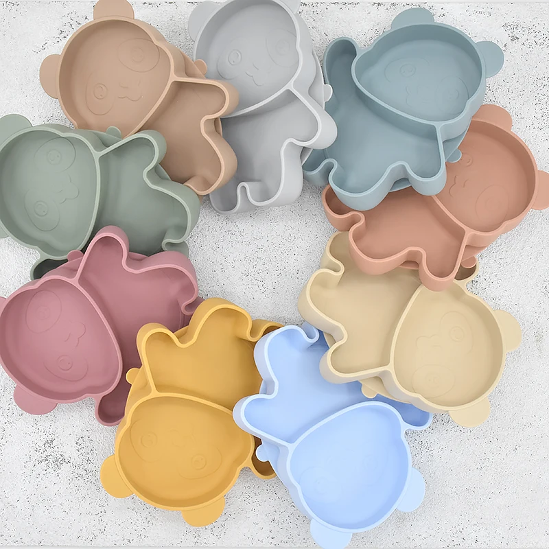 Children's Dishes Baby Silicone Sucker Bowl Baby Panda Face Dining Plate Toddle Training Tableware Kids Feeding Bowls 3