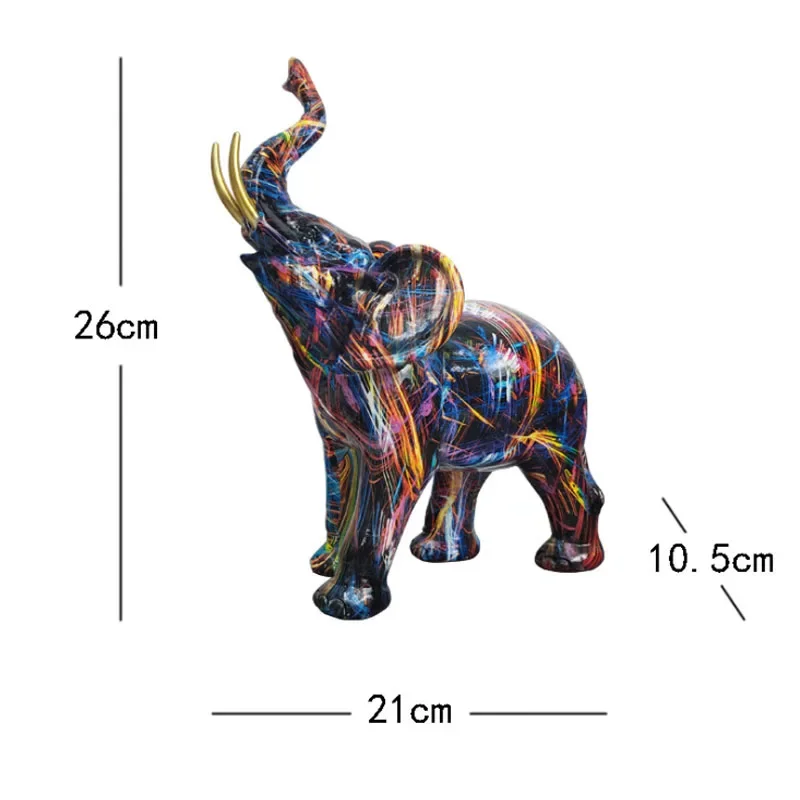 YuryFvna Nordic Painting Graffiti Elephant Sculpture Figurine Art Elephant Statue Creative Resin Crafts Home Decoration