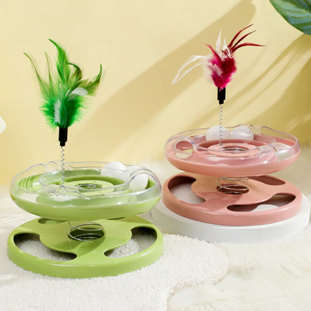 

Pets Cats Turntable Puzzle Toys Top Spring Feather Balls Interactive Toys Fun Physical Exerciser Playing Amusement Device