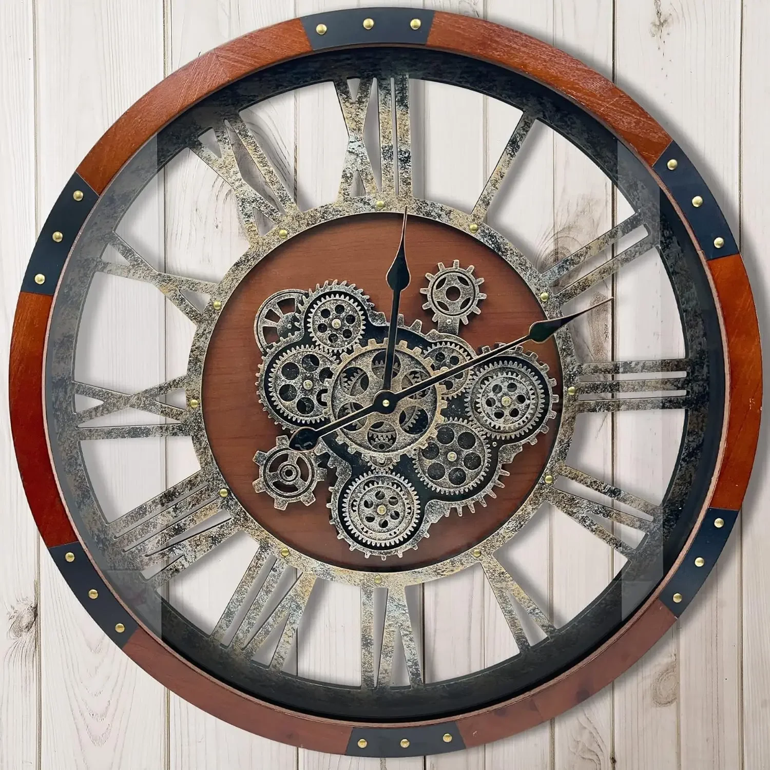 Large  27" Moving Gears Industrial Metal Wall Clock