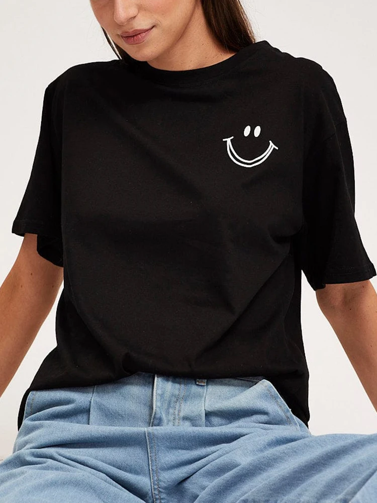Plus Size Women's T-Shirt – Cartoon Print Drop Shoulder Tee | Polyester Outdoor Casual Wear