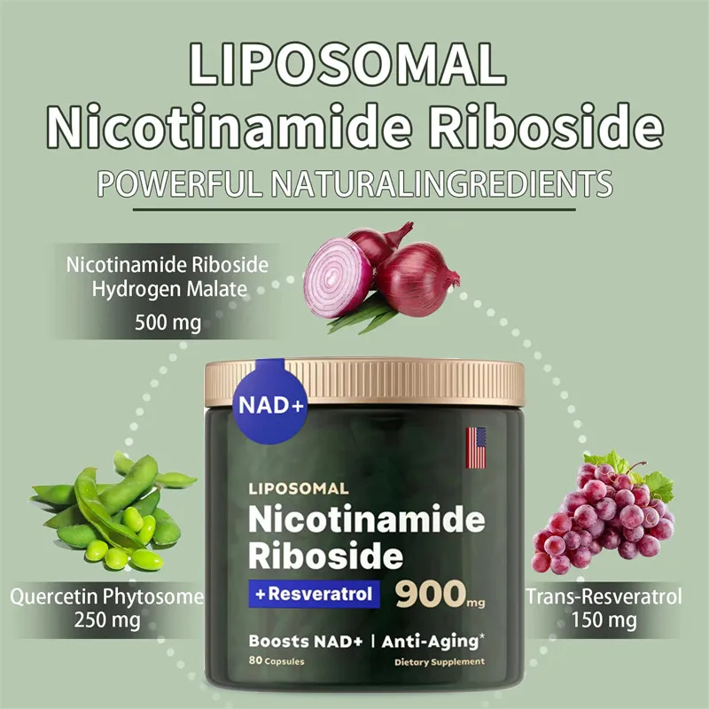 NAD+ Supplement Capsules 900mg Liposomal Nicotinamide Riboside with Resveratrol & Quercetin for Anti-Aging Energy