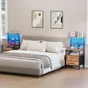Tall Nightstand with Charging Station and LED Lights, Large Night Stands with Fabric Drawers, Bedside Table with Storage Shelves 2