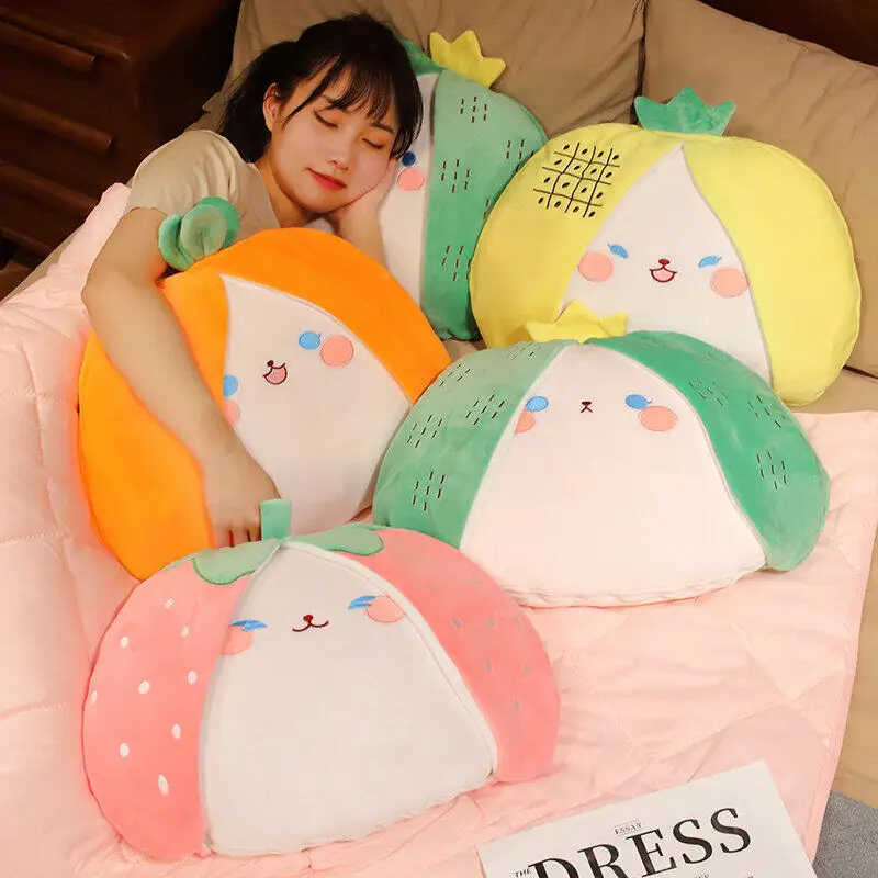 

40/50cm Cute Fruite Rabbit Plush Pillow Kawaii Bunny Turn to Carrot Strawberry Hug Pillows Include Quilt Stuffed Soft Kids Toys