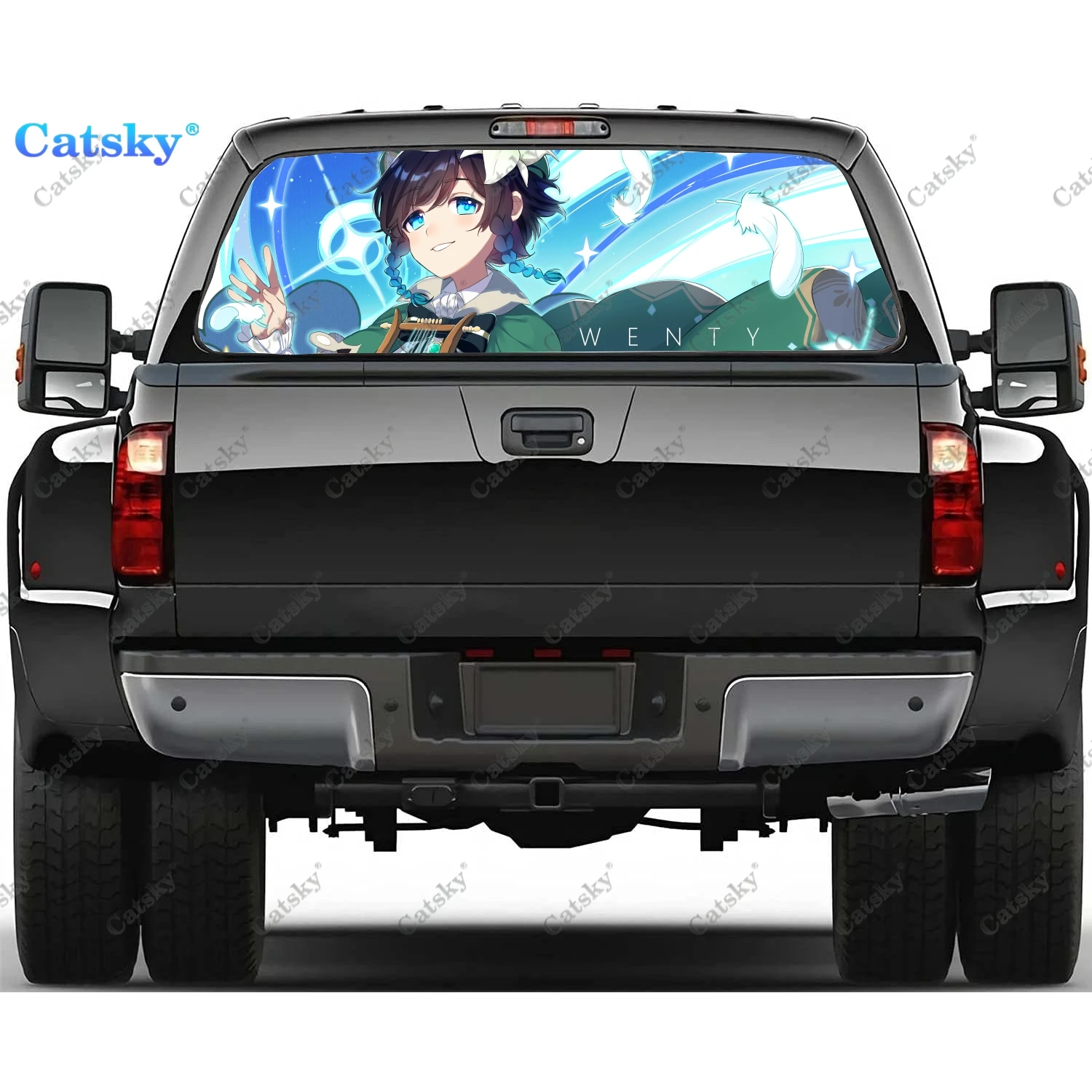 

Ударопрочная наклейка на заднее стекло автомобиля Venti-Genshin, Декор, наклейка на заднее стекло грузовика, универсальная перфорированная виниловая графика