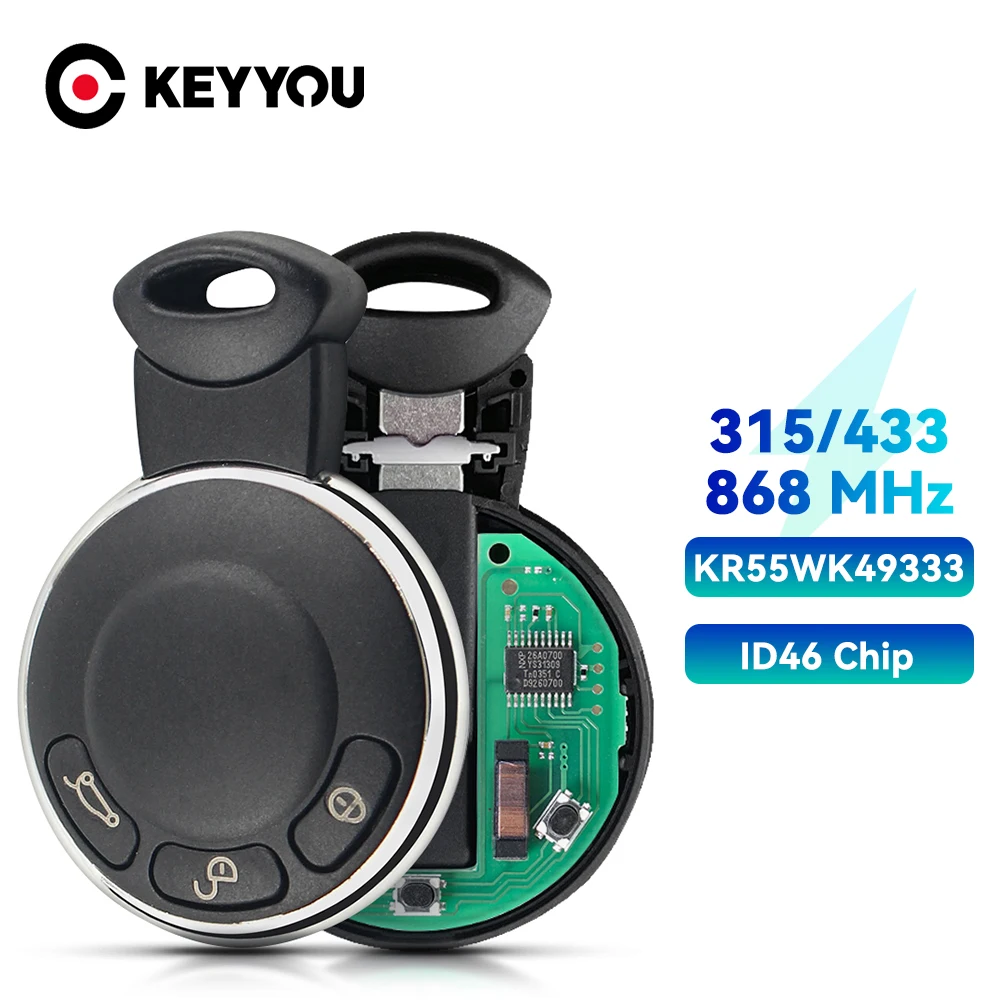 

KEYYOU With Battery iD46 Chip Remote Car Key For BMW Mini Cooper S ONE D CLUBMAN COUNTRYMAN KR55WK49333 868/315/433mhz