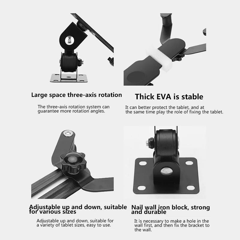 360 ° Flexible Long Lazy Arm Stand Holder Tablet for 7 to 13inch iPad Wall Mounted Universal Bracket Home Office Anti-theft Wall 6