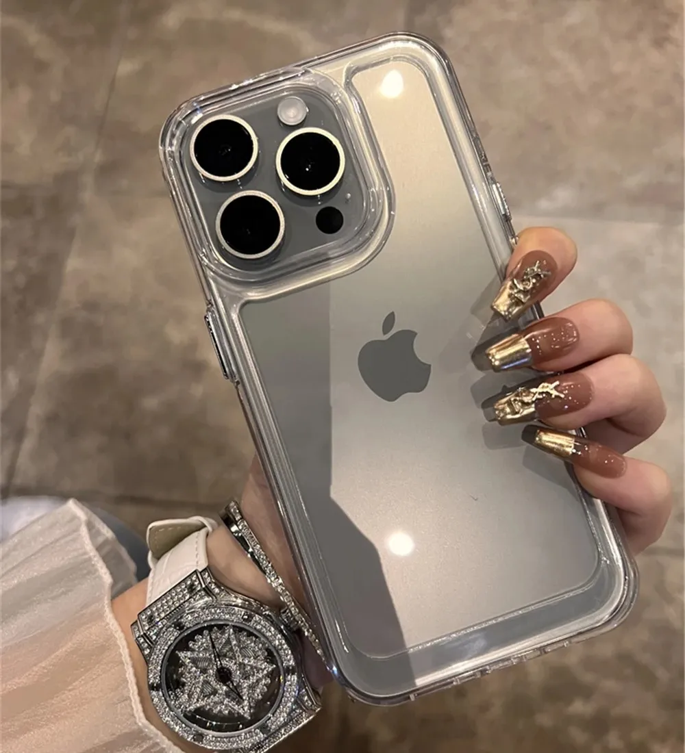 Transparent Shockproof Hard Acrylic Case For iPhone 16 15 14 13 12 11 Pro XS Max X XR 7 8 Plus Soft Silicone Bumper Clear Capa