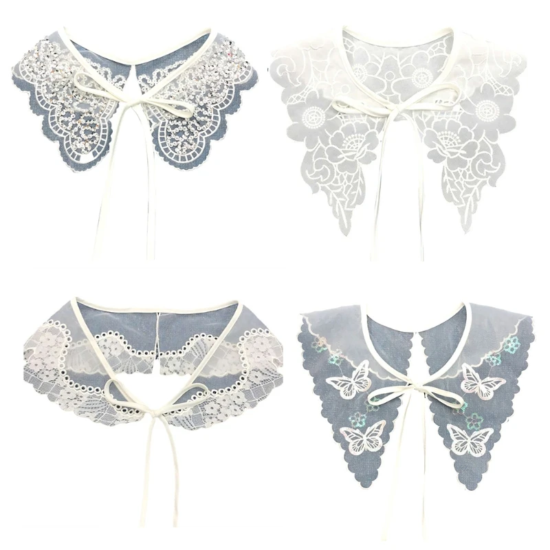 

Hanfu Dress Fake Collar Shawl Embroidery for Butterfly Half Shirt Capelet Neckla