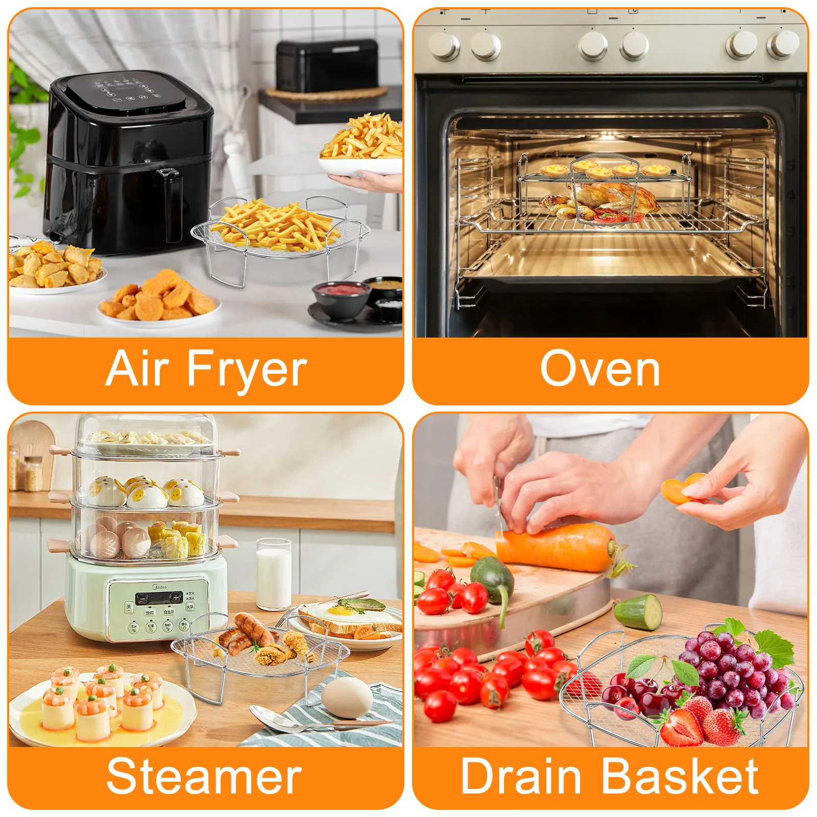 Air Fryer Rack 3-layers Stackable Grilling Rack Stainless Steel For Air Fryer Oven Grill Steamer Cooker Home Kitchen