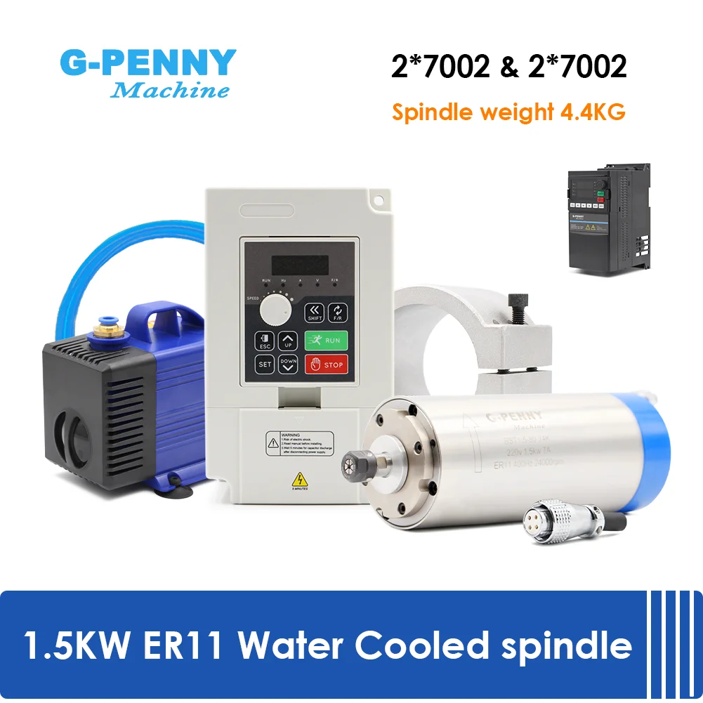 G-Penny 220V/380V Wassergekühlte Spindel 1,5kW ER11 4 Stück Lager 80mm & Huanyang Inverter & 80mm Spindelhalterung & 75W Wasserpumpe