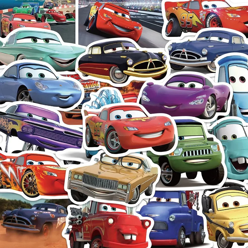 10/30/50pcs Disney Movies Cars Stickers Lightning Mcqueen Cartoon Sticker Car Laptop Skateboard Cute Anime Decals for Kids Toys disney pixar cars 2 3 lightning mcqueen mater storm ramirez 1 55 diecast vehicle metal alloy boy kid toys gift oyuncak military