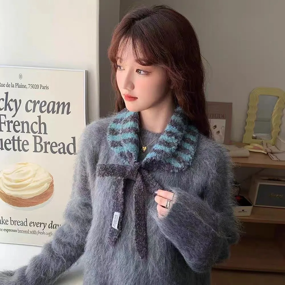 Wool Knitted Stripe Scarf Shawl Winter Wear