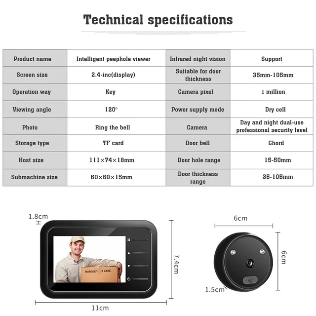 WiFi Doorbell Door Viewer Camera Door Peephole with Wireless Monitor Live View Available Digital Night Vision Photo Shooting 4