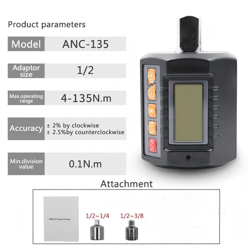 ANC 3-Piece Set Adapter Digital Torque Meter Torque Display Head Bike Set Car Repair Bicycle Tester
