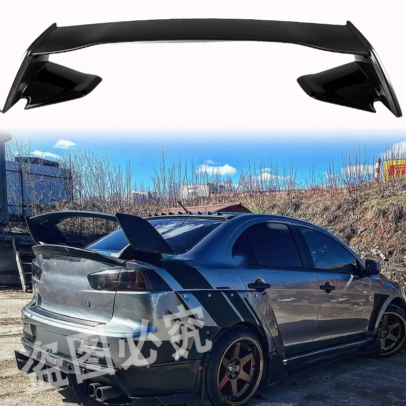 Spoiler nero 2008-2015 Materiale ABS Colore non verniciato Decorazione coda auto Spoiler bagaglio posteriore Ala per Mitsubishi LANCER EVO - immagine 2