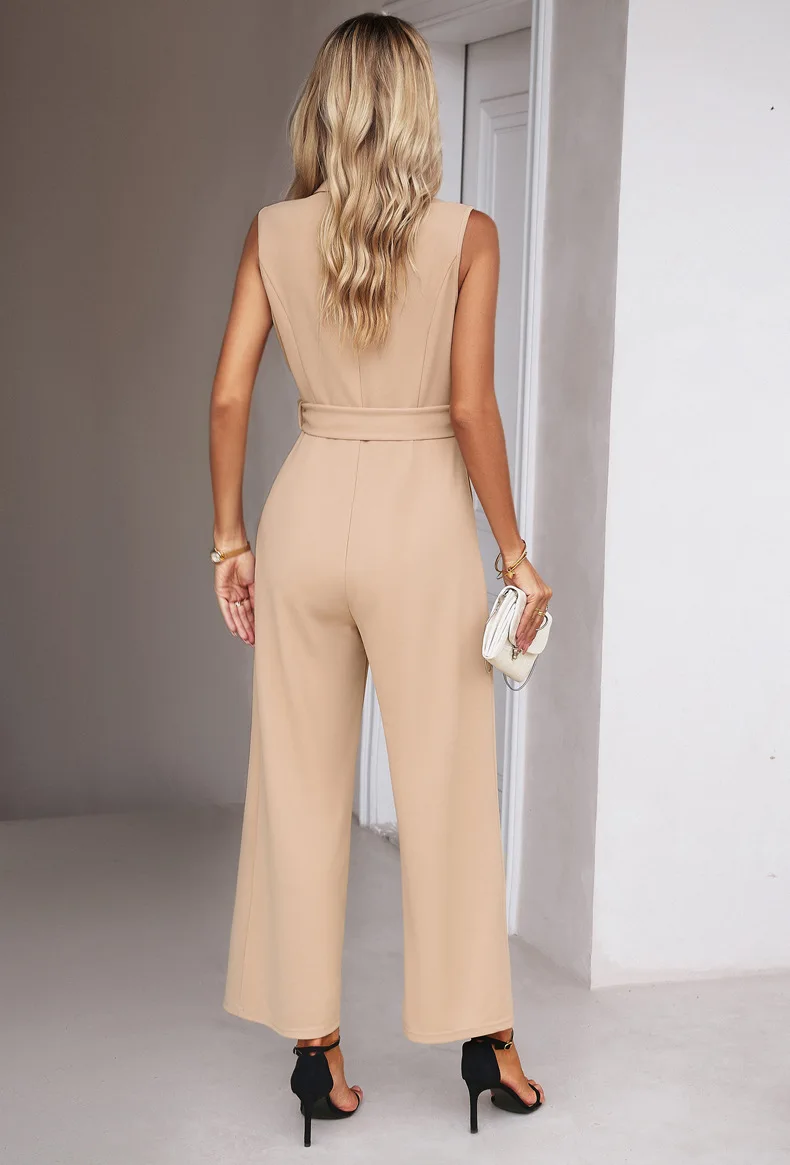 Casual Sleeveless Female Jumpsuit Sexy Bandage V Neck Straight Pants Playsuits Summer Solid Elegant Jumpsuits Overalls for Women