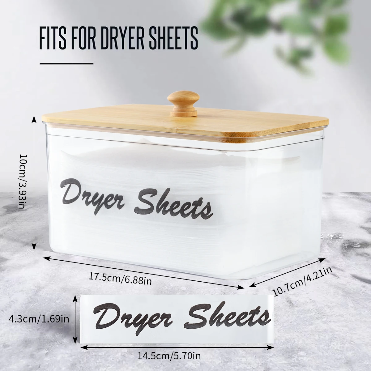 Clear Dryer Sheet Holder Container with Bamboo Lid for Laundry Room Decor Organization and Storage, Clean Dryer Sheet Detergent 4
