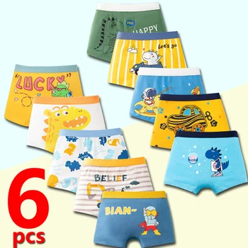 2/4/6 pcs Boys Boxer Briefs 2025 New Kids Cotton Underwear Boy Underpants Teenager Cartoon Dinosaur Print Soft Children Panties