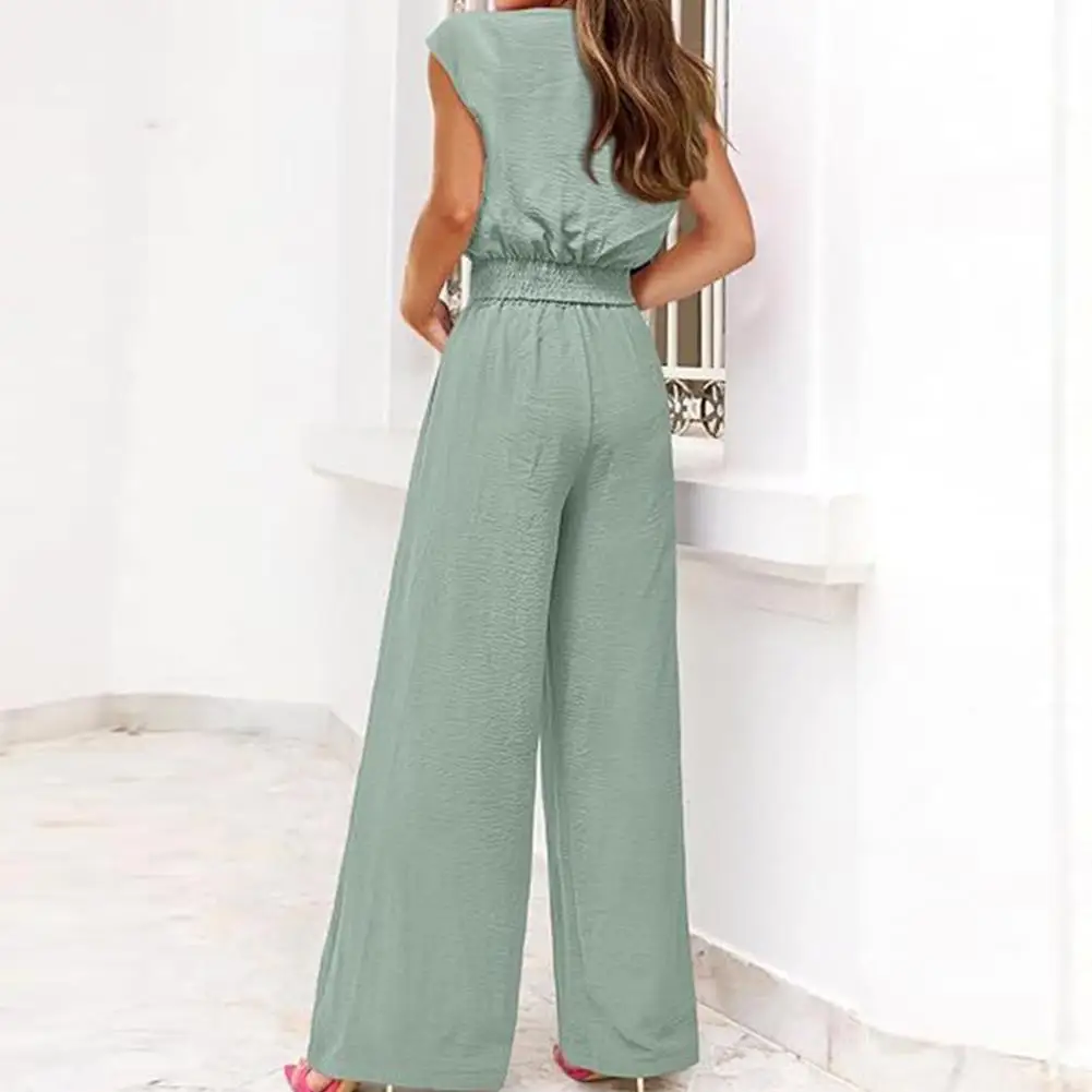 

Women Top Pants Suit Women's Lace-up Knot Top Wide Leg Pants Set Short Sleeve V Neck T-shirt High Waist Trousers Set for Ol