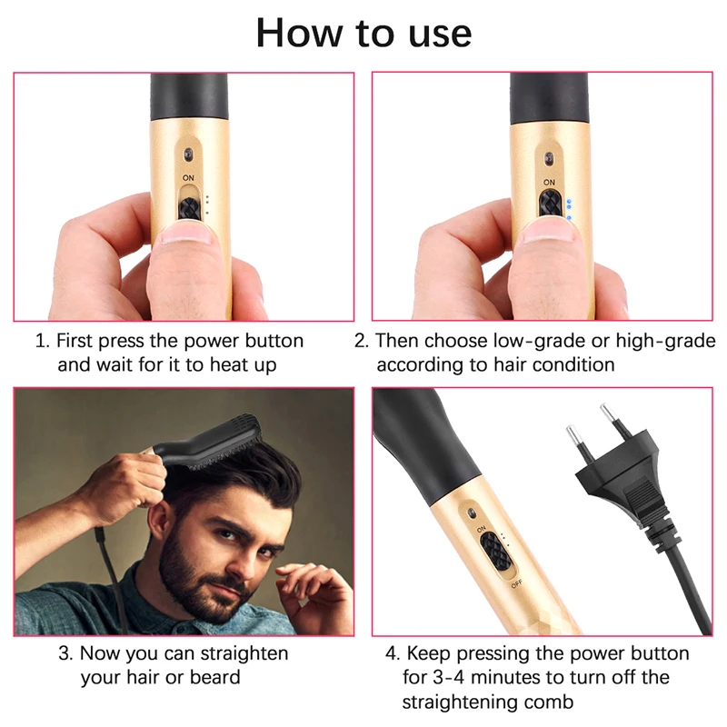 Hot Comb Straightener Electric Negative Ion Hair Straightener Brush Fast Heated Portable Men Mini Beard Straightening Comb 4