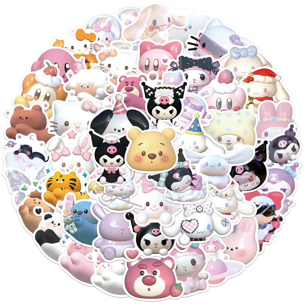 

10/30/51pcs 3D Kawaii Sanrio Stickers Anime My Melody Kuromi Hello Kitty Cartoon Decals DIY Bottle Diary Guitar Car Kids Sticker