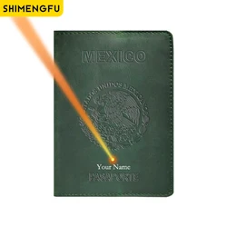 Genuine Leather RFID Travel Passport and Card Holder Wallet (Green name)