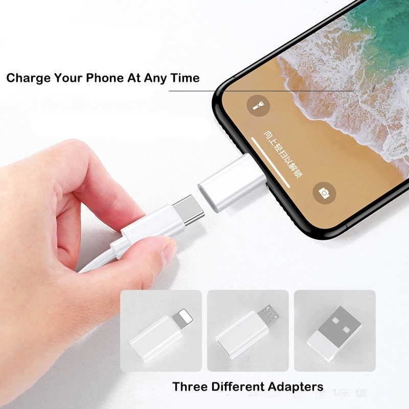 다기능 휴대폰 충전 케이블 키트, 마이크로 USB 케이블, C타입 어댑터, 고속 충전 케이블, 아이폰 11, 12 프로 맥스, XR, 6 in 1