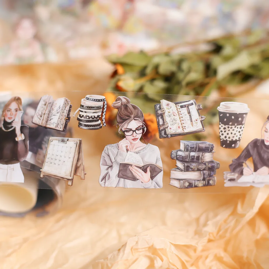Adhesive Tape Stickers Scrapbooking Supplies Journal Tools Set 60mm*2m Girl Stickers Junk Journal Sticker Tape PET Masking Tape Decorative Diary Scrapbooking Sticker Aesthetic