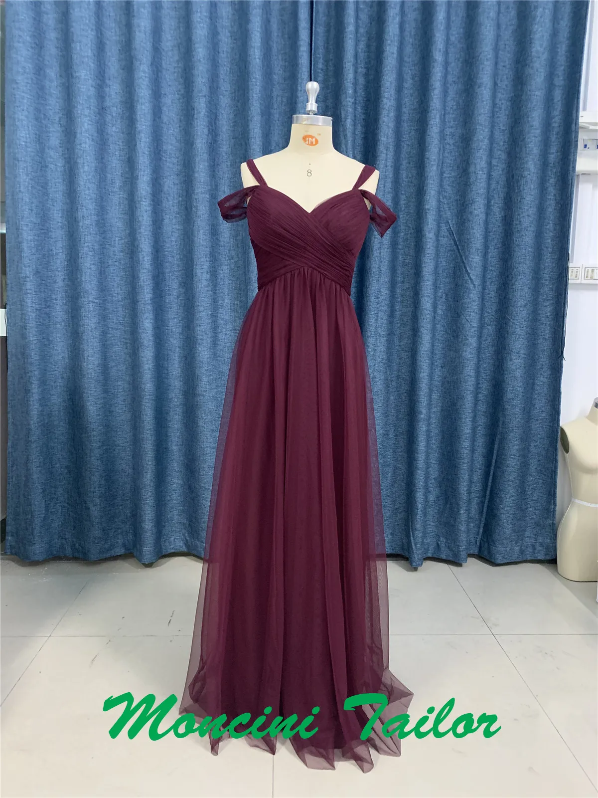 

Burgundy Tulle Chiffon Long bridesmaid dress 2024 V-neck luckgirls Mocini Tailor-Broken code on sale