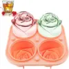 3D Rose Ice Molds 2.5 Inch, Large Ice Cube Trays, Make 4 Giant Cute Flower Shape Ice, Silicone Rubber Fun Big Ice Ball Maker 1